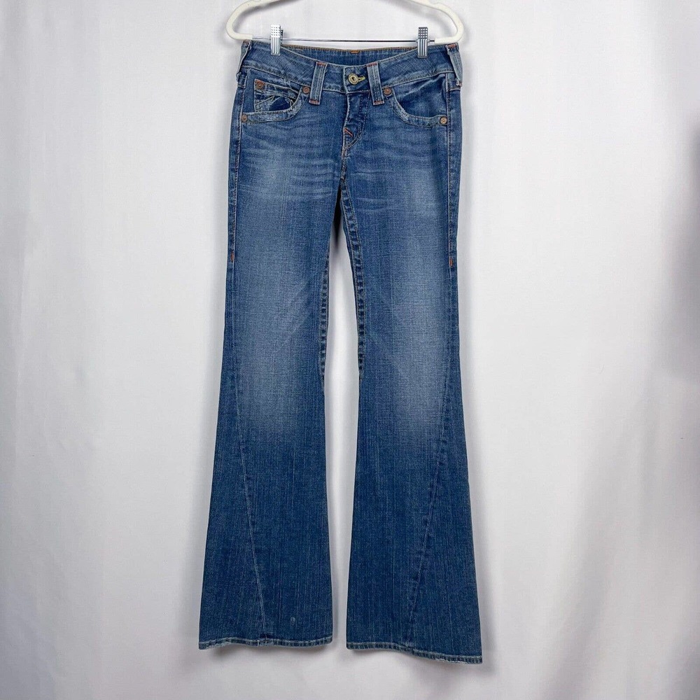 True Religion Joey Twisted Hem Bell Bottom Flare Jeans 28 Blue Denim